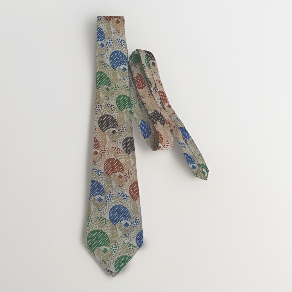 Vintge 70s Tie Geometric Avante Garde Artsy Jacquard Multicolor Abstract Pattern